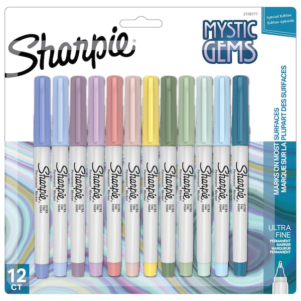 Permanent Markers, Ultra Fine Point, Mystic Gem Colors, 12PK